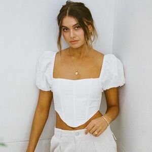 Abercrombie & Fitch White Puff Sleeve Corset Top